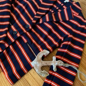 J. Crew Size XS Orange & Navy Fitted Blazer -Nautical Striped Jacket- AUBURN